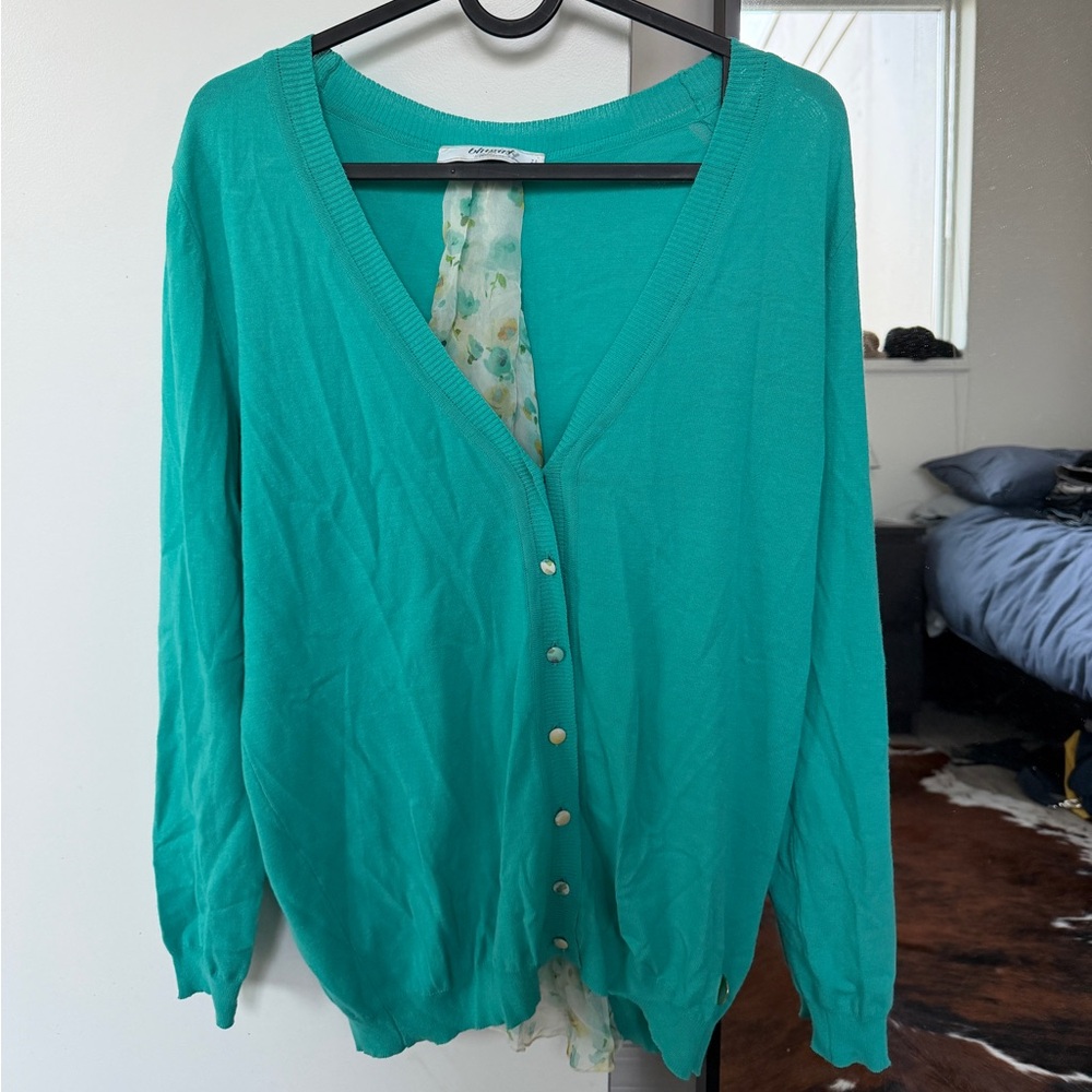 Blumarine Teal V-Neck Button-Down Cardigan